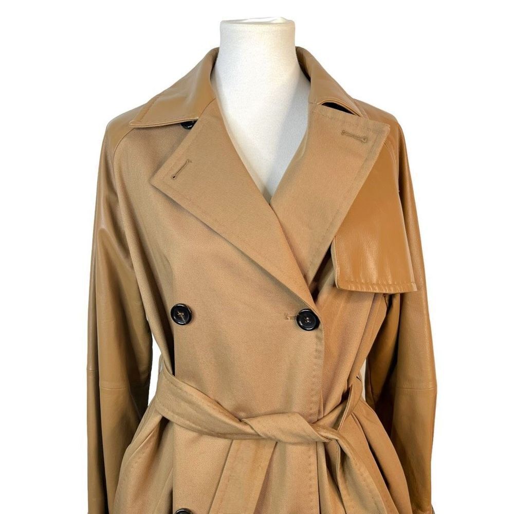 Max Mara Lichene Cotton & Leather Tan Belted Trench Coat Classic Size 8 - Picture 13 of 16